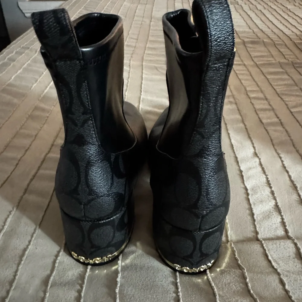 Coach Black Leather Ankle Booties with Gold Zipper - Picture 2 of 3